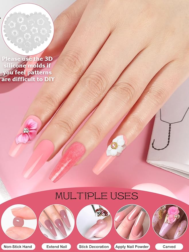 EBANKU Solid Builder Gel for Nails- 6 Colors Hard Gel for Nails Kit White Pink Solid Sculpture Gel Non-Sticky Modeling Gel Nail Extension with 3D Silicone Mold for Mother Day's Carving