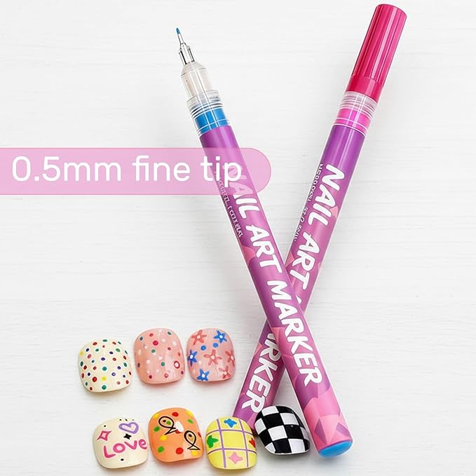12 Colors Art Pens Set for Nails Art - 0.5 MM Polish Pens, Nail Pens, Markers for Gel Nails, Adorn Manicure Tools, Quick Dry Nail Polish Pens