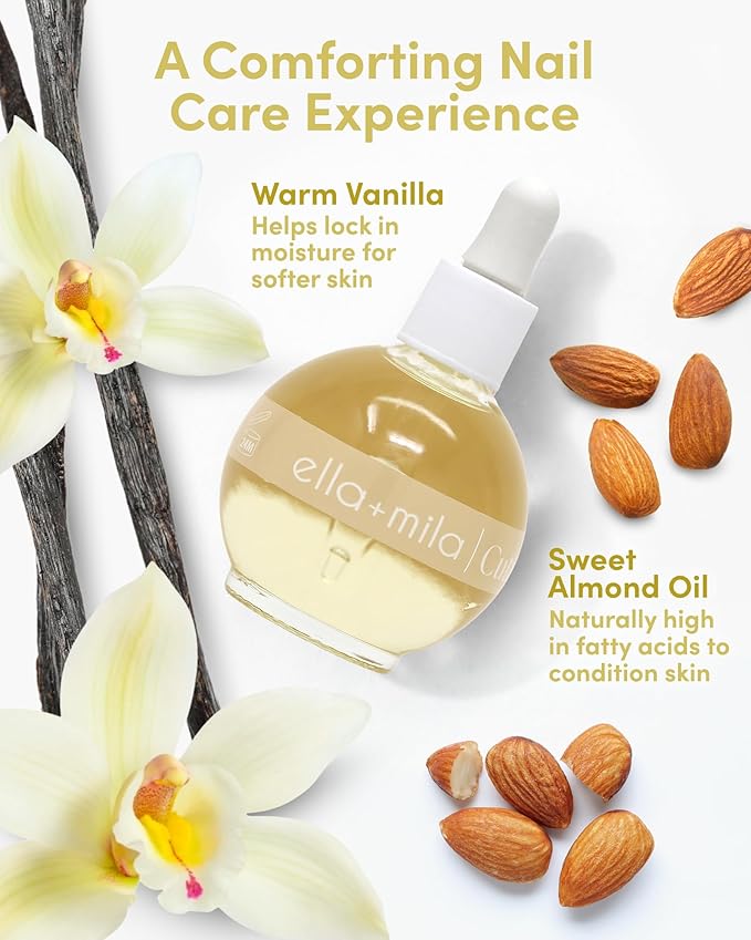 ella+mila Nourishing Cuticle Oil for Nails - Vanilla Dream - Nail Care Treatment for Softening Dry Cuticles - Vegan - 2.3 fl oz
