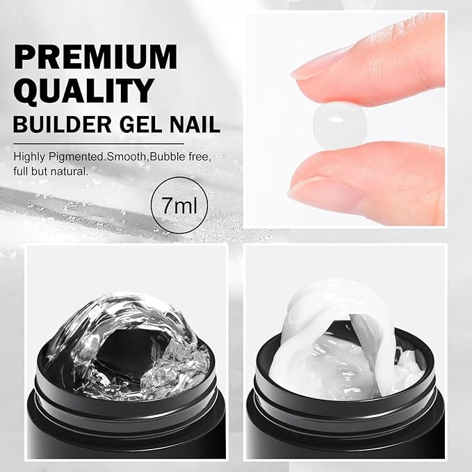 MEET ACROSS All-in-One Extension Mini Kit 2×7ml Non-Sticky Builder Gel Starter Kit WIth Base & Top Coat/Dual-Silicone Pen/Pro File/20-Pc Reusable Dual Forms Salon-Grade Extensions (Clear+White)