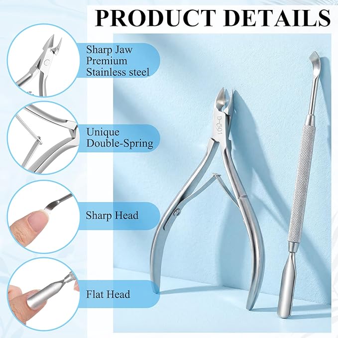 Lothee 10 Pack Cuticle Trimmer with Pusher 200 Count Self Sealing Sterilization Pouches, Professional Stainless Steel Cuticle Nipper Remover Cutter Manicure Pedicure Tools Kit for Home Salon Nail Care