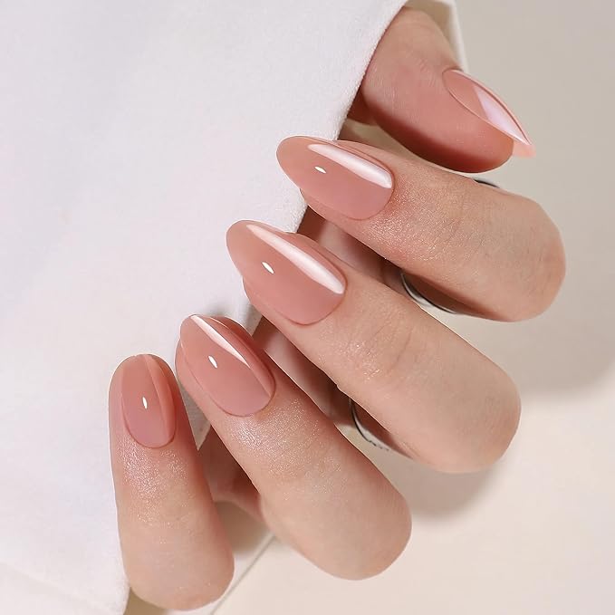 Press On Nails - Silk Blush | Pearl Chrome Nude Medium Almond Fake Nails, Salon Quality | 32 Nails, 16 Sizes Kit with Glue and Adhesive Tabs I Female Founded - Beauty, Self Care