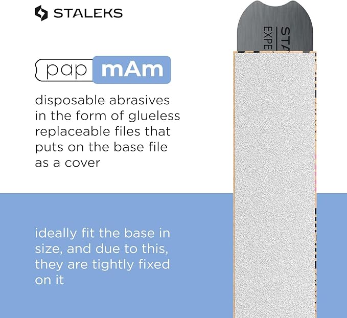 Staleks Pro Disposable White Nail Files papmAm Expert 22 – 180 Grit – 50 Pcs – Glueless Replaceable Abrasives – Precise Nail Shaping – Manicure & Pedicure