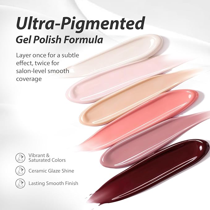 Makartt Gel Nail Polish Set: 6 Colors Nude Brown Gel Polish Kit 15ML One N'Done Neutral Skin Tones Nail Polish Soak Off UV LED Nail Art Manicure Gift for Women