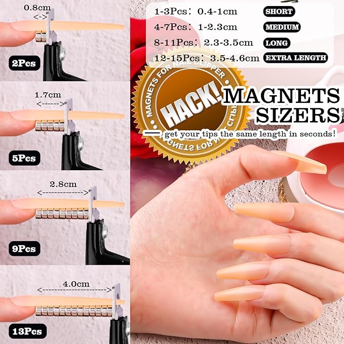 Black Metal Premium Adjustable Nail Clippers with Magnet Sizers for Acrylic Nails, Professional Stainless Steel Fake False Nail Tip Clipper Cutter Trimmer, Manicure Tool for Salon Home Nail Art