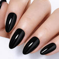 UNA GELLA 32Pcs Soft Gel Press on Nails - 16 Sizes Almond Glue on Nails, Reusable Black Solid Color False Nails, Full Cover Acrylic Nail Kit for Women DIY Home Manicure