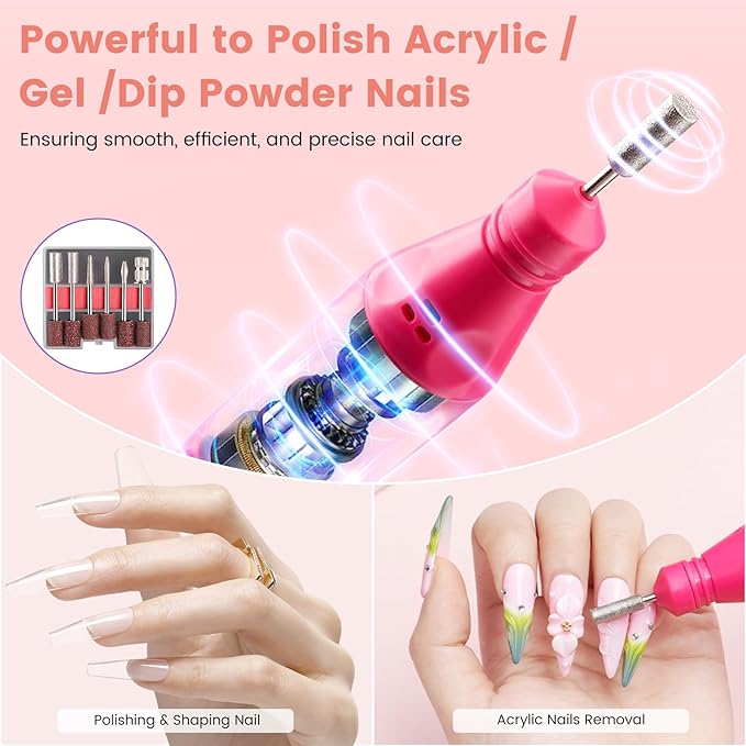 Nail Kit for Beginners with Everything: Practice Nail Hand Acrylic Set Professional Powder Liquid Starter Kits with Drill U/V Lamp in Cosmetic Gift Bag for Salon Home (Sliver)