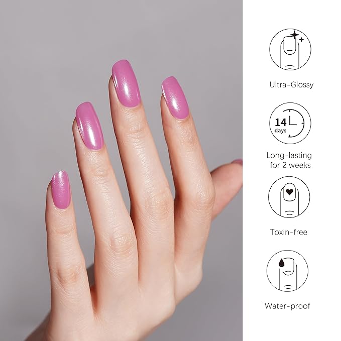 DANNI & TONI Semi Cured Gel Nail Strips Pinkish Purple (Luminous Shine) Mauve Gel Nail Wraps 28 Stickers