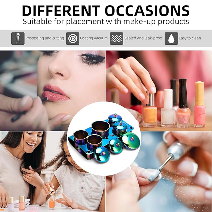 Acrylic Liquid Container 5 PCS Stainless Steel Acrylic Liquid Powder Cup with Lids Dappen Dish Liquid Powder Holder Container Nail Art Equipment Tools for Nail Design Tools (Color)