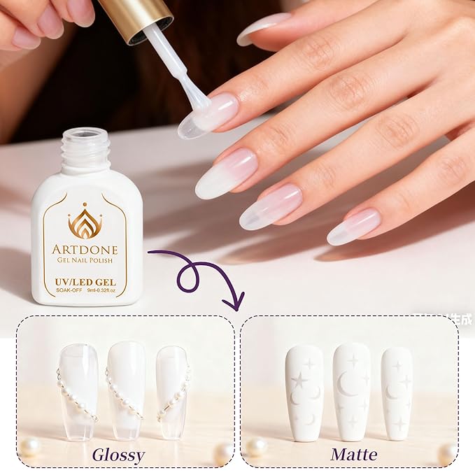 Artdone Milky White Gel Nail Polish Jelly Hema-free For All Seasons Neutral Soak Off LED Lamp Needed For Manicure Nail Art