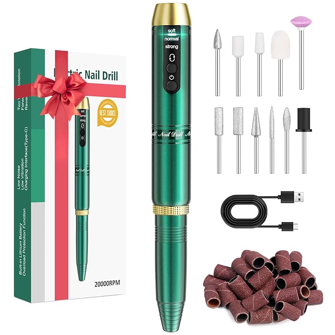 20000RPM Electric Nail Drill Rechargeable Compact Portable Efile Professional Manicure Cordless Pedicure Nail File Drill Kit for Acrylic Gel Nails and Home Salon Use