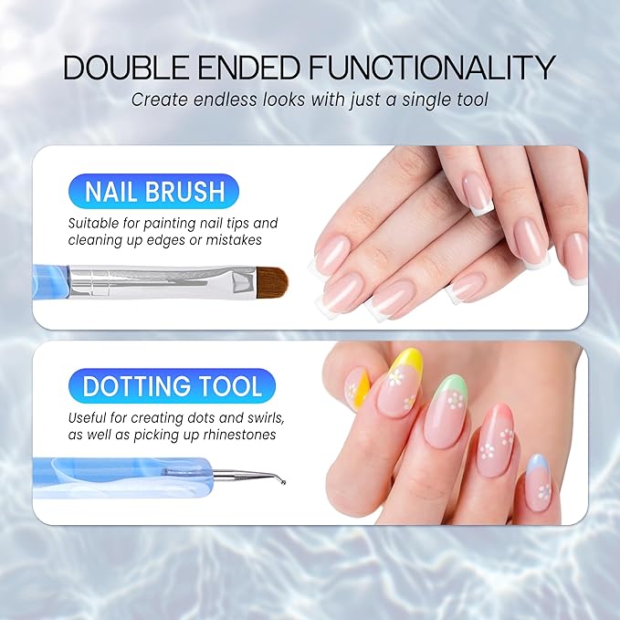 Ivy L Premium 2 Way French Gel Acrylic Nail Art Kolinsky Brush with Dotting Tool for Professional Manicure Cuticle Clean up Nail Art Design (Size # 16, Blue Marble)