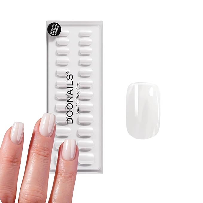 DOONAILS Soft Gel Press On Nails - 30 Pcs Kit with Stickers in 15 Sizes – White, Short Square – Reusable Glue On Fake Nails, Handmade & Salon-Quality Finish, Vegan & Cruelty-Free, Uñas Postizas