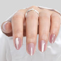 UNA GELLA Cat Eye Press On Nails: Almond Soft Gel Press Ons Short Kit with Nail Tips Glue on Nails, 16 Sizes - 32 Reusable Chrome Fake Nails Kit, Pink Rose