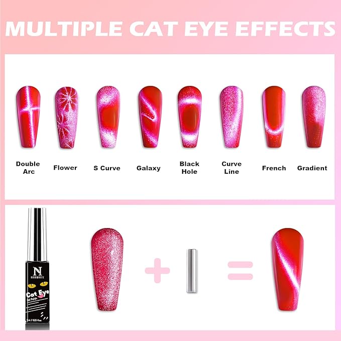 Cat Eye Gel Nail Polish Kit with UV Light，12 Colors Glitter Pink Red Purple Green Blue Gold Shimmer Colors Gel Nail Polish with Magnet Top Base Coat Nail Art Manicure Salon DIY Home Gifts
