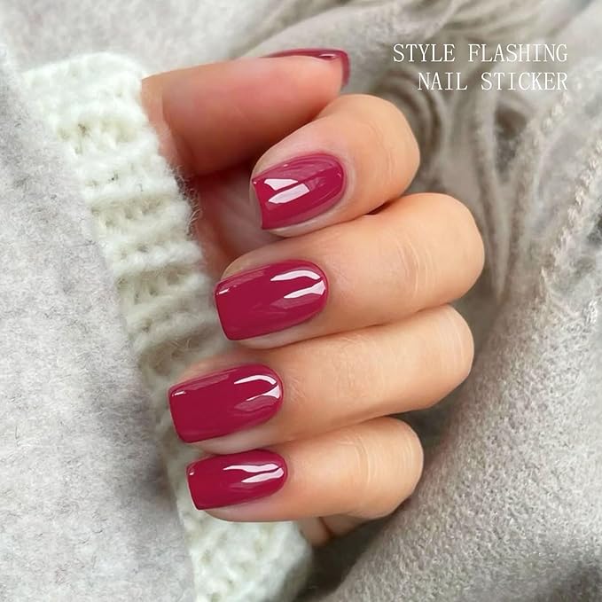 JMEOWIO Semi Cured Gel Nail Strips Dark Red Gel Nail Stickers Nail Supplies Nail Art Design Decoration Accessories