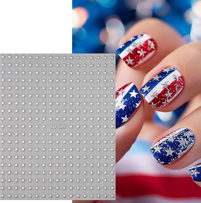 6 Sheets Mini Star Nail Art Stickers for Acrylic Nails 3D Self-Adhesive Sparkling Colorful Stars Nail Art Decals with Small Five-Pointed Star Design Nail Sticker for Women DIY Manicure Decor Supplies