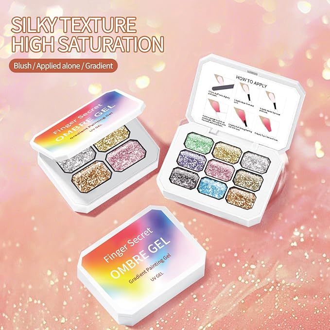 9 Colors Set Ombre Pat Gel Nail Polish,Pat Painting Gradient Blooming GelS Polish Palette with 20Pcs Nail Sponges for 3d Gel Nail Art can be Painted in Salon or Home Use (L0)