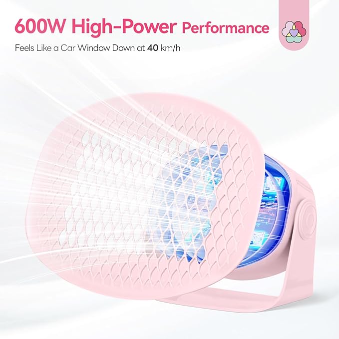 SAVILAND 600W Nail Dryer: Pink 6X Fast Drying Nail Polish Dryer for Regular Polish Nail Dryer with Adjustable Angle Fingernail Dual Heating & Cooling Modes Dry Nail Dehydrator for Gel