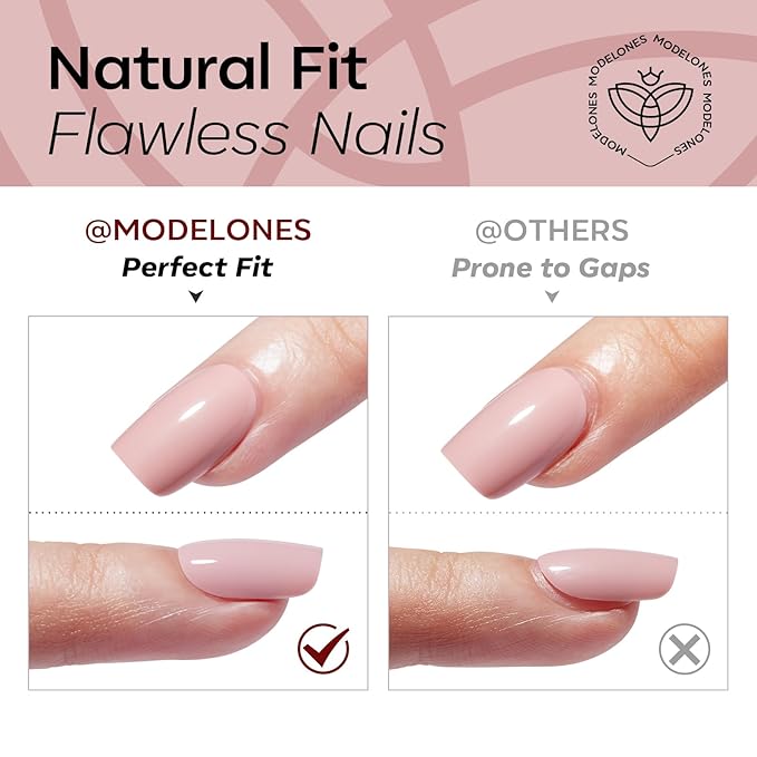 Modelones Extra Short Press on Nails, Dark Red Squoval Fake Nails, Reusable Nail Kit with Nail Glue Adhesive Tabs Mini Nail File, Nails Press Ons 32Pcs 16 Sizes, Spring Women Girl Gift
