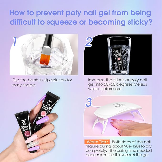 ROSALIND 28 Colors Poly Nail Gel Kit with Mini Lamp Clear Neon Christmas Poly Nail Gel Starter Kit for Beginners Halloween All Seasons Classic Colors with Everything