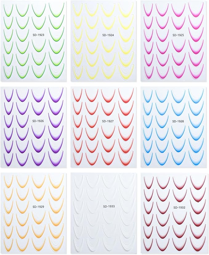 9 Colors French Manicure Nail Art Stickers, 3D Gradient French Tip Stickers Self-Adhesive Nail Decals for DIY Nail Art Decoration 9 Sheets