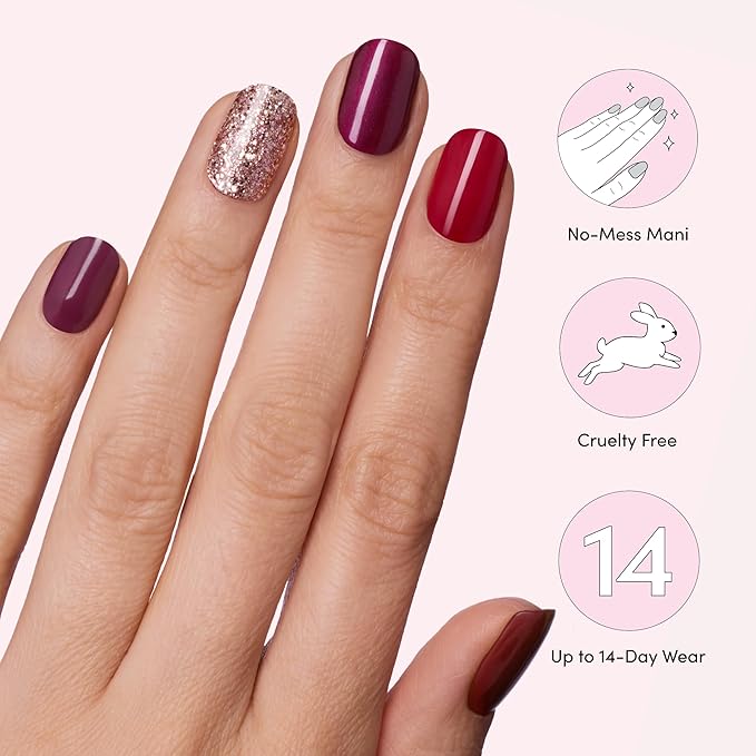 Dashing Diva Gloss Nail Strips 5-in-1 Kit - Best of Reds - UV Free, Chip Resistant, Long Lasting Gel Nail Stickers - Contains 110 wraps, 5 prep pads, 2 nail files