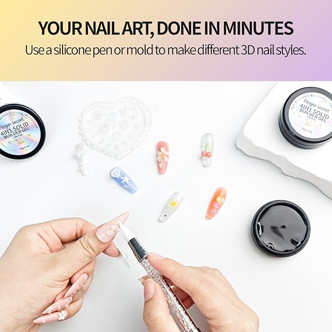 3D Gel Nail Art Kit-Yellow Aurora Solid Builder Gel for Nails 3D Sculpting Carving Building Modeling Hard Extension for Beginner DIY Salon at Home Cured Needed