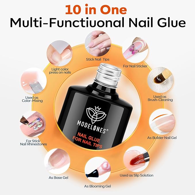 modelones X Nail Gel Kit Almond, 510Pcs Nail Tips & LED Lamp Gooseneck and Clamp, 10-in-One Glue Prep Dehydrator, 15Size Medium Almond Press on Tip Adjustable U/V Light Easy Extension DIY Women Gift