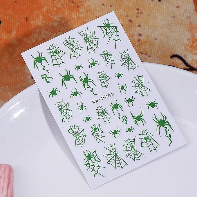 Halloween Nail Stickers for Nail Art Noctilucent Cute Ghost Skeleton Spider Web 3D Self-Adhesive Nail Decals Nail Art Supplies Nails Design Manicure Stickers for Nails DIY Decoration 4 Sheets