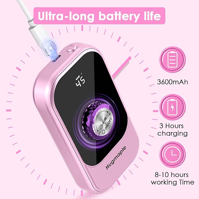 Professional Electric Nail Drill File, HUGMAPLE 45000RPM Portable E-File Machine with Bits & Base, Cordless Rechargeable Nail Drill Kit for Shaping, Removing & Polishing Gel Nails for Salon Home, Pink