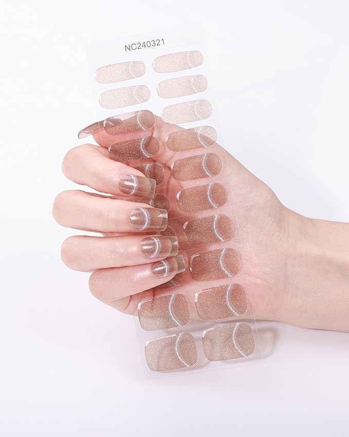 French-Inspired 20pcs Semi Cured Gel Nail Strips - Salon-Grade DIY Wraps with Glaze Texture, Easy Application, UV Light Required for Classic Nails