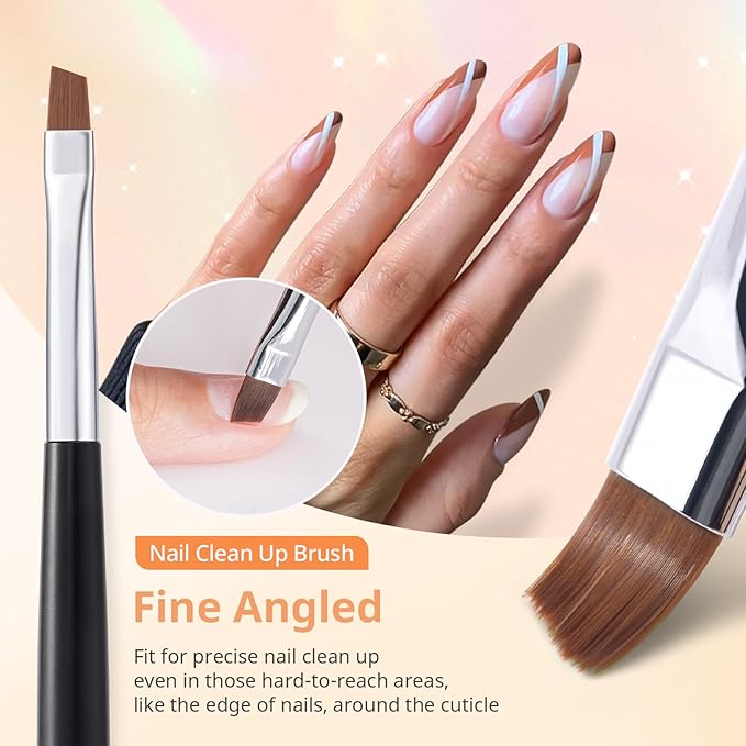 AIRSEE Nail Art Clean Up Brush Set, 3 Pcs Flat/Oval/Fine Angled Gel Brushes for Removing Polish Mistakes on Cuticles, Detailed Cleaning, Nail Design, DIY, Manicure, Black with Protective Caps