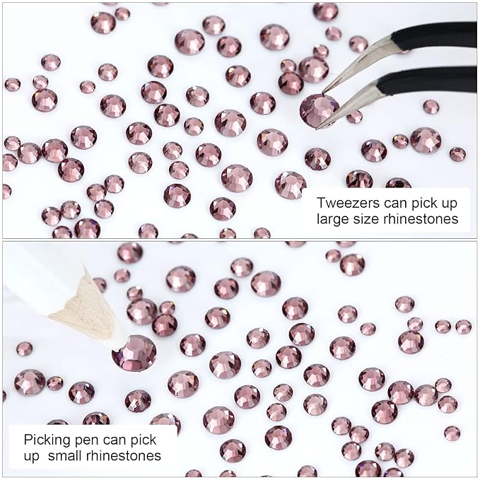 4240Pcs Flatback Light Purple Rhinestones Glass Crystal Diamonds for Nail Art Face Jewels Shiny Round with Tweezers and Picking Pen (SS6~SS20 Set)