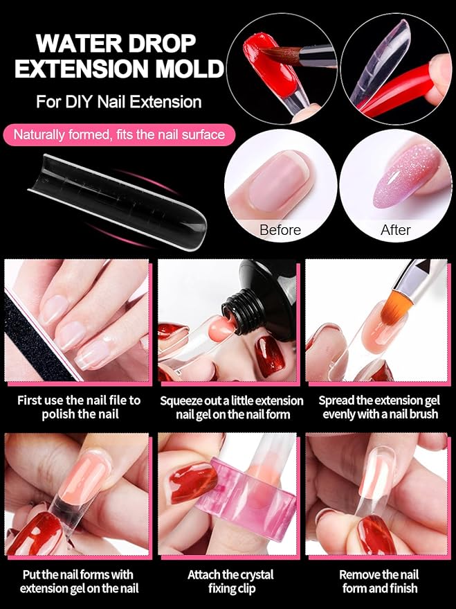 TOROKOM Poly Nail Gel Dual Nail Forms, 120 PCS Poly Nail Gel Long Square Structure Nail Molds for Builder Poly Extension Gel Nail Art Design Salon&DIY