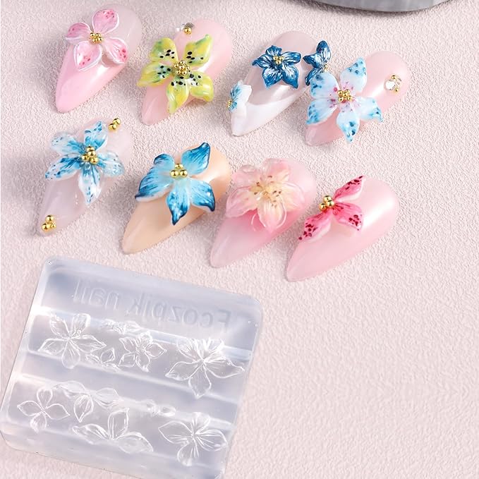 Solid Builder Gel Kit, 6 Colors Non Sticky Hand Hard Gels for Nails Iridescent Pink Clear 3D Sculpting Gel with Silicone Carving Pen Flowers Mold Pearly Polish Manicure Salon Supplies