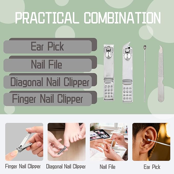 20-Piece Complete Nail Care Kit, Professional Manicure Set with Stainless Steel Tools for Home Use, Travel & Gifts | Portable Nail Clipper Kit in Gleen Case(Gleen)
