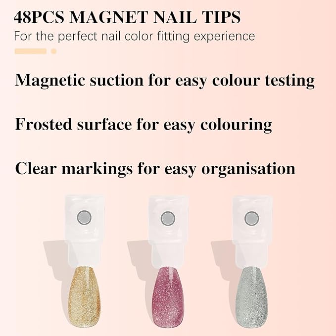 48PCS Magnetic Nail Color Display Tips,Premium Acrylic False Nail Tips for Gel & Regular Polish, Durable, Easy to Color,Perfect for Nail Practice & Professional Use