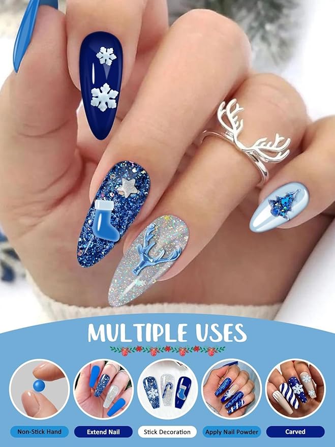 Christmas Solid Builder Gel Kit, EABNKU 6 Colors Solid Builder Gel for Nails Blue Collection Glitter Non Sticky Nail Extension 3D Sculpting for Winter Nail Starter Kit 15g*6 (3 OZ)