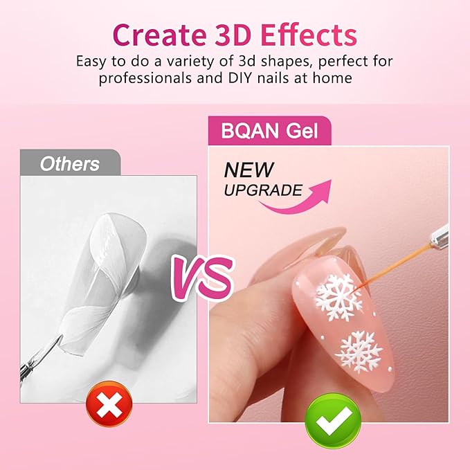 BQAN Nail Art Gel Paint Set – Black & White Gel Nail Polish for French Tips Flowers Drawing Ombre Design No Wipe, UV/LED Curing, Home & Salon Use