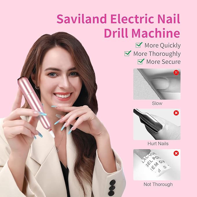 SAVILAND Electric Nail Drill: 20000RPM Pro Portable Efile Nail Drill Machine Professional Nail File Complete Drill Bits for Remove Acrylic Nails Manicure & Toenails Nail Care Home Salon DIY Nail Art