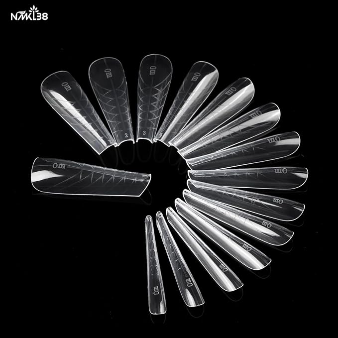 NMKL38 150PCS 15 Size Poly Extension Gel Dual Nail Form Coffin Nails Clear Ballerina Nail Tips Full Cover