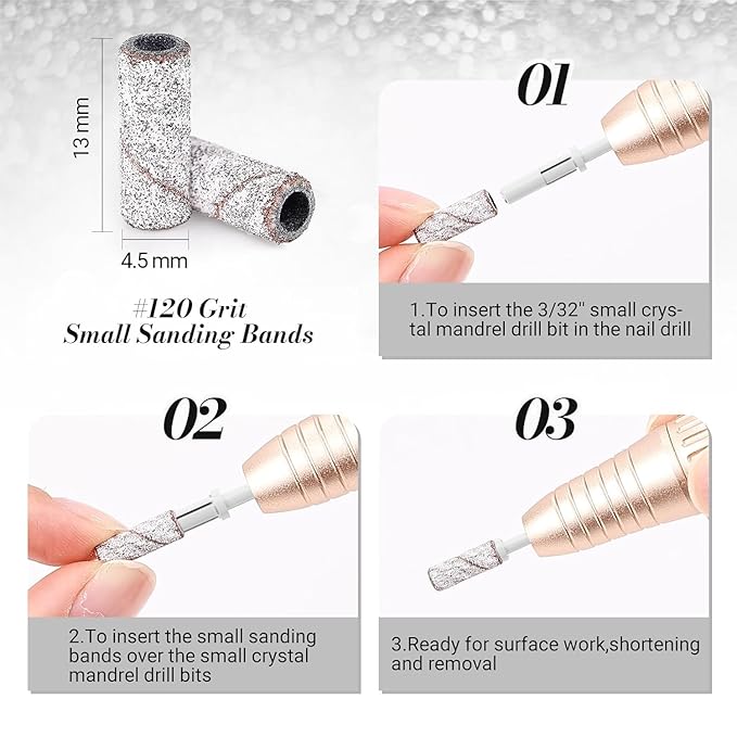 MelodySusie 120 Pcs Nail Drill Bits Small Sanding Bands for 3.1mm Mandrel Bit, 120 Medium Grit Nail File for Acrylic Nails Gel Manicures and Pedicure, Zebra (Only Sanding Bands)