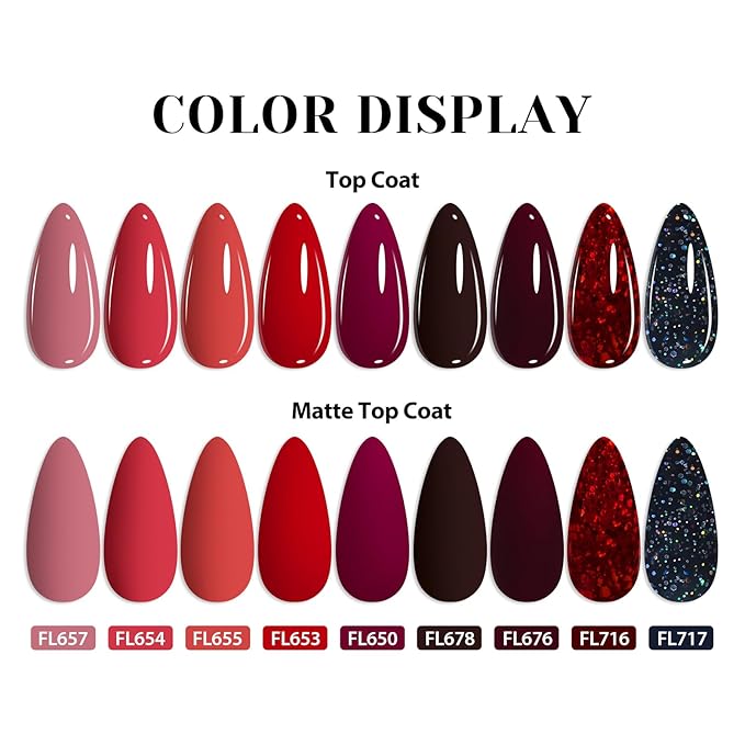 Red Series Gel Nail Polish Set 9 Colors Dark Burgundy Wine Red Colors Bloody Mary Collection Popular Shimmer Glitter Nail Gel Nail Art Design Manicure DIY Salon and Home