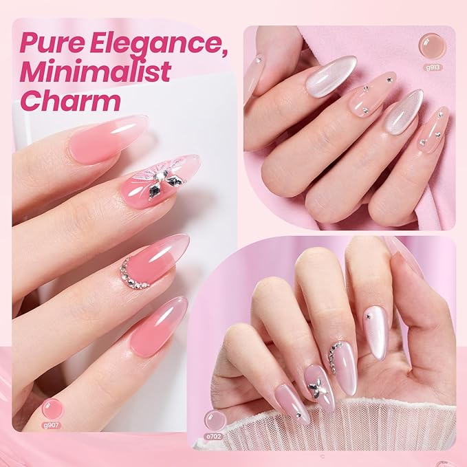 Beetles Soft Tint Jelly Gel Nail Polish Set - 23PCS 20 Colors Jelly Nude Pink Milky White Purple Brown Red Sheer Translucent Base Coat Glossy Matte Top Coat French Nail Art Gift Manicure for Women