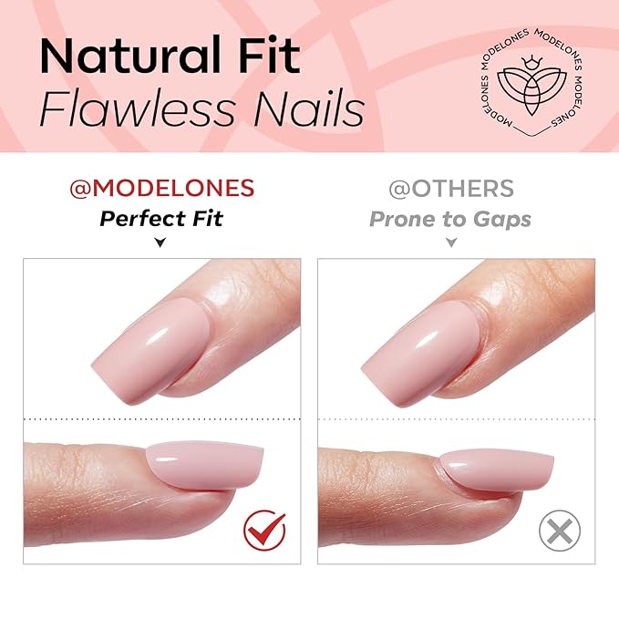 Modelones Extra Short Press on Nails, Red Squoval Fake Nails, Reusable Nail Kit with Nail Glue Adhesive Tabs Mini Nail File, Nails Press Ons 32Pcs 12 Sizes, Spring Women Girl Gift