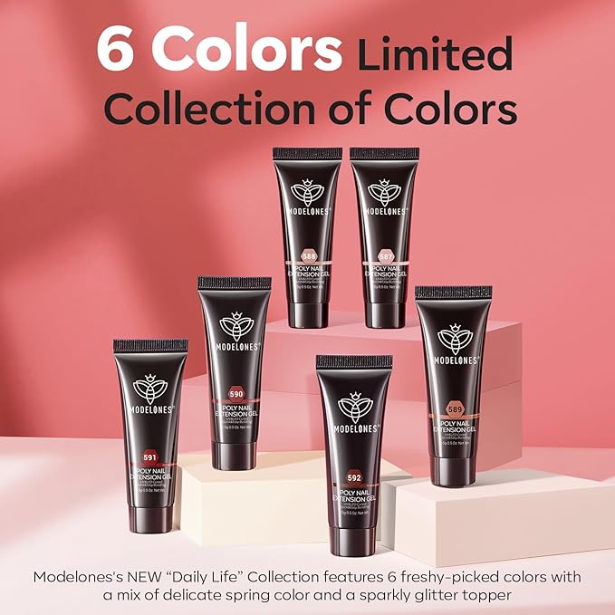 modelones Poly Nail Gel Set, 6 Colors Jelly Brown Skin Tones Neutral Transparent Poly Extension Gel Nail Enhancement Builde Khaki Beige DIY Manicures at Home