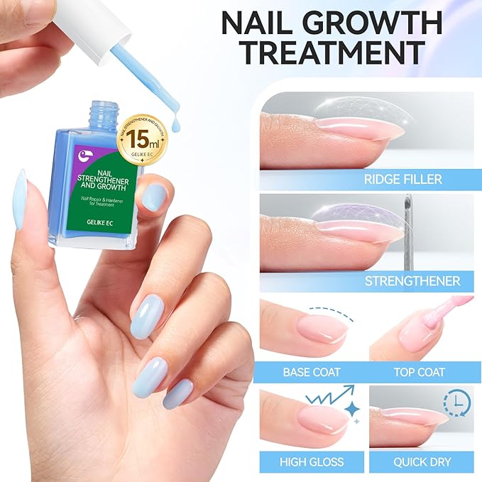 Nail Polish Strengthener and Growth: Blue Gelike EC 6 in 1 Natural Hardener - Long Lasting Nail Polish Hardener Extra Strong and Growth for Daily Work Home Salon
