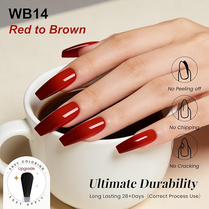 YTD Likomey Color Changing Gel Nail Polish,15ml Red To Brown Mood Temperature Change Colors Ombre Thermal Salon Home Nail Art Manicur Fall Winter UV Color Varnish,WB14