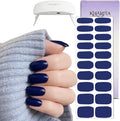 Semi Cured Gel Nail Strips – Real Gel Nail Polish Wraps for Brittle Nails | Waterproof Long Lasting Easy Peel-Off Removal | Hema-Free | 20-Piece Dark Blue Salon Kit with UV Lamps